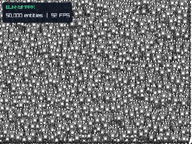 BunnyMark with its entity and FPS counters