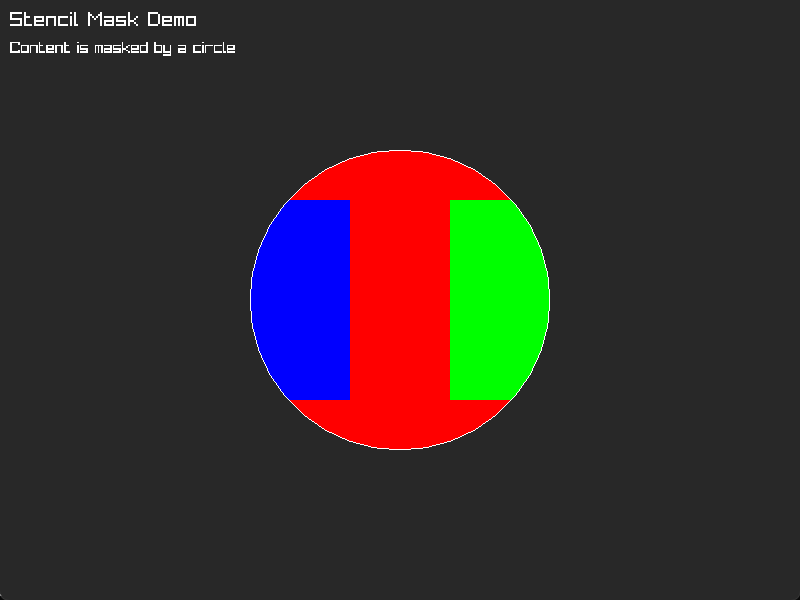 Three rectangles clipped by a circular stencil mask